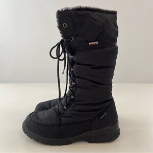 Kamik long black Winter boots faux fur lining puffer lace up waterproof size 10